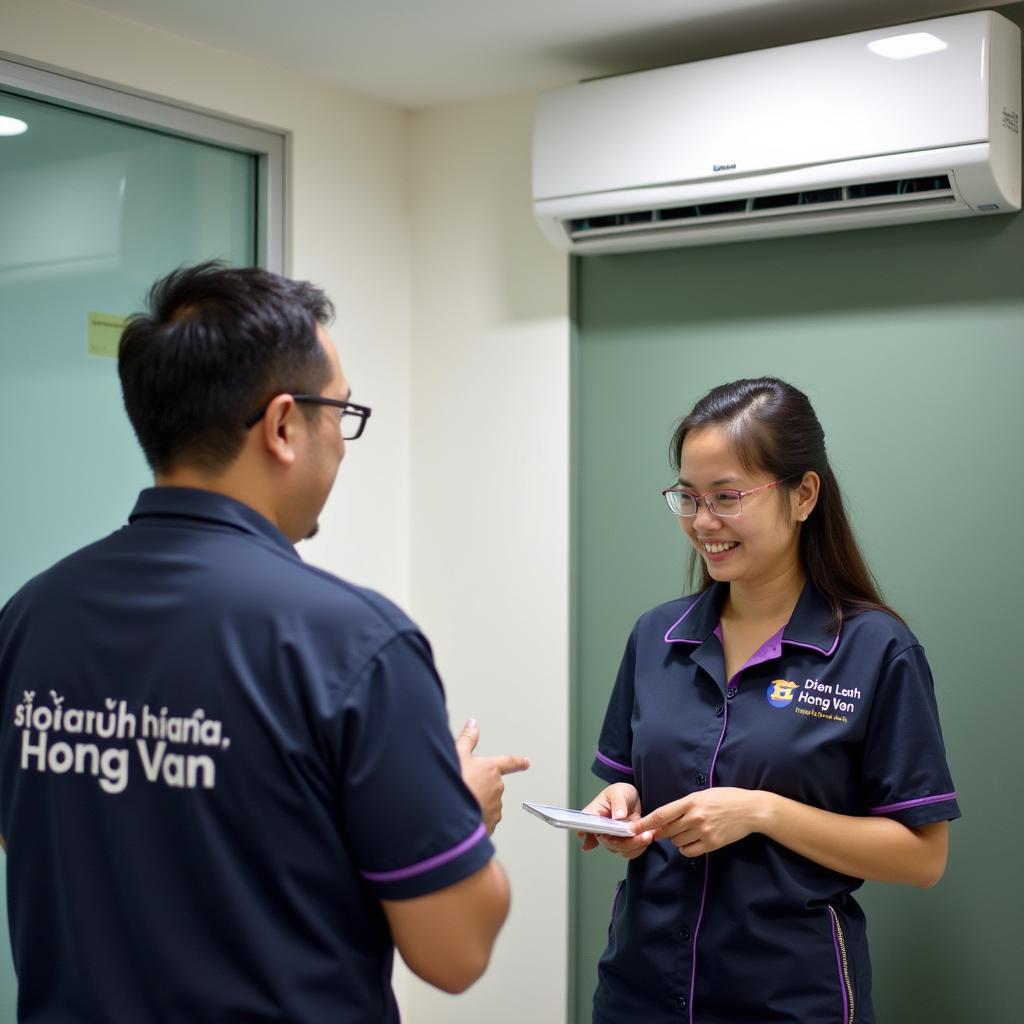 Nhân viên Điện Lạnh Hồng Vân đang tư vấn dịch vụ vệ sinh máy lạnh tại Quận 7