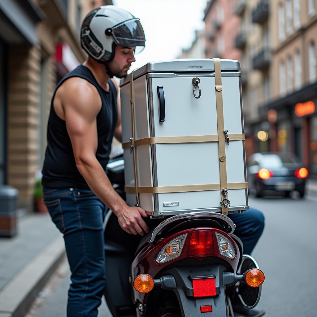 Chở tủ lạnh bằng xe máy đúng cách, đảm bảo an toàn và tuân thủ pháp luật