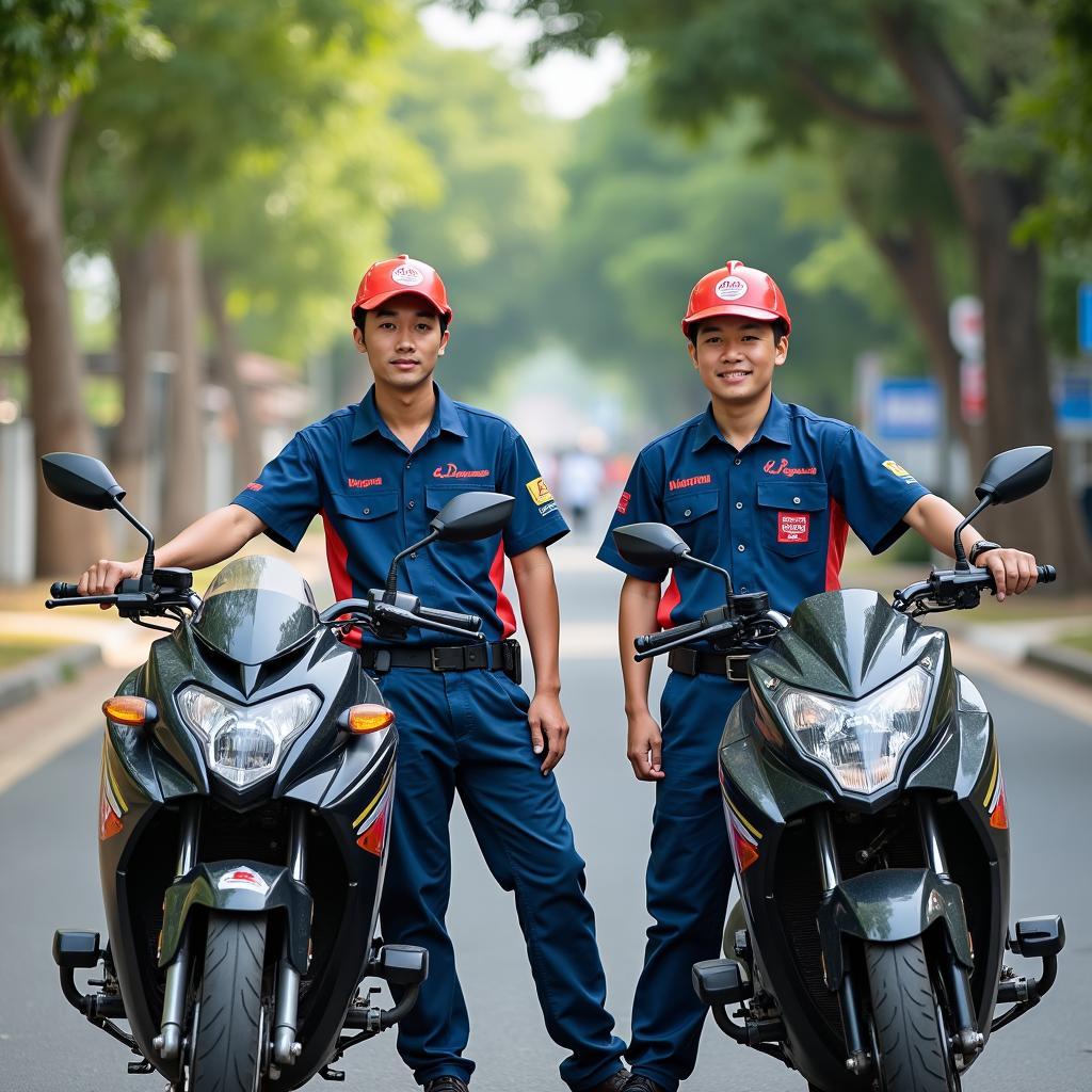 Đội ngũ kỹ thuật viên sửa máy lạnh của Điện Lạnh Hồng Vân với xe máy dịch vụ sẵn sàng di chuyển nhanh tại Quận 3