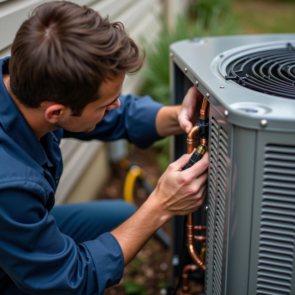 Kiểm tra đường ống dẫn gas máy lạnh để tìm nguyên nhân gây tiếng ồn