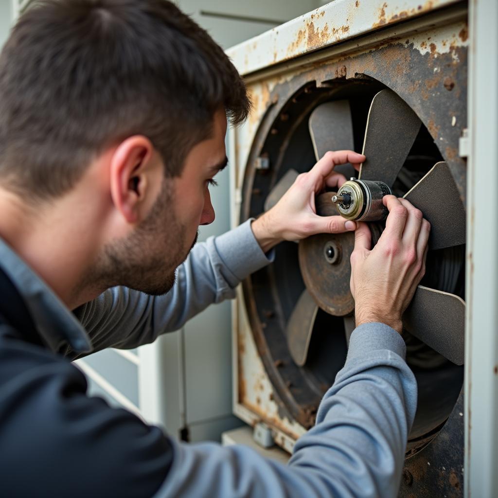 Quạt dàn lạnh máy lạnh bị hỏng không quay, cần được sửa chữa hoặc thay thế