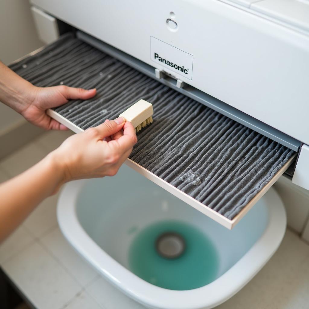Vệ sinh lưới lọc máy lạnh Panasonic để loại bỏ bụi bẩn và vi khuẩn gây mùi hôi